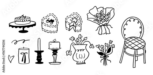 Hand-Drawn Birthday Illustration Set | Minimalist Doodle Style Vector