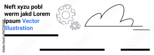 Two rotating gears near a cloud and text are aligned with horizontal lines. Ideal for technology, cloud computing, IT services, engineering solutions, software development, technical blogs, startups