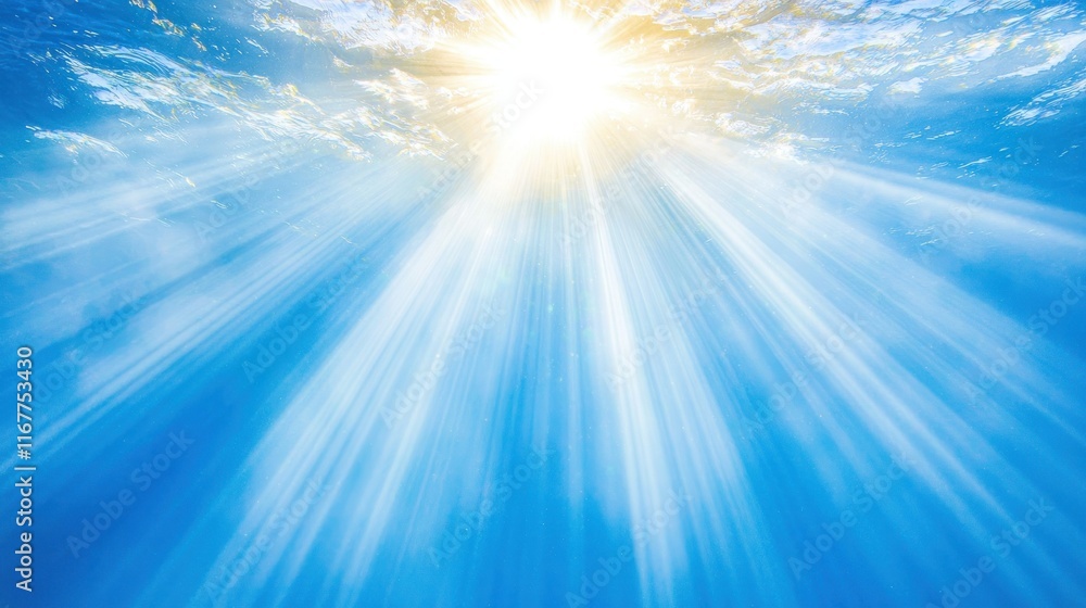Fototapeta premium Underwater Sunbeams: A Celestial Dance of Light and Water