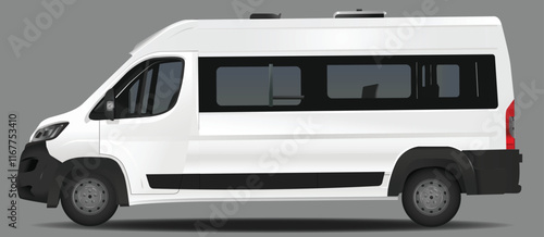 Realistic white van template side view isolated vector on white background