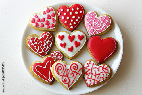 Heart-shaped Valentine’s Day cookies on plate