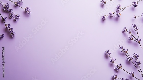 Lavender sprigs arranged on a purple background