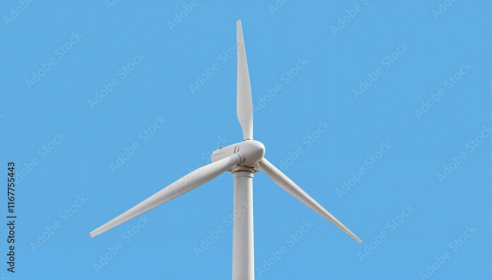 Detailed view of a wind turbine blade against a clear sky, renewable energy Detailed view of a wind turbine blade against a clear sky, renewable energy