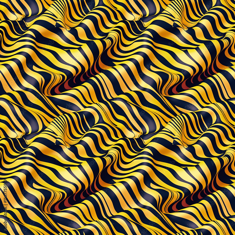 Seamless abstract animal print pattern with wavy yellow and black stripes, bold design, energetic vibe Seamless abstract animal print pattern with wavy yellow and black stripes, bold design, energetic vibe