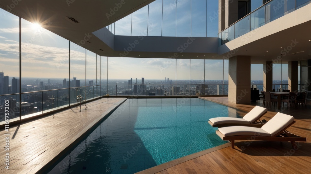 Luxury penthouse indoor pool with city view. (1) Luxury penthouse indoor pool with city view. (1)