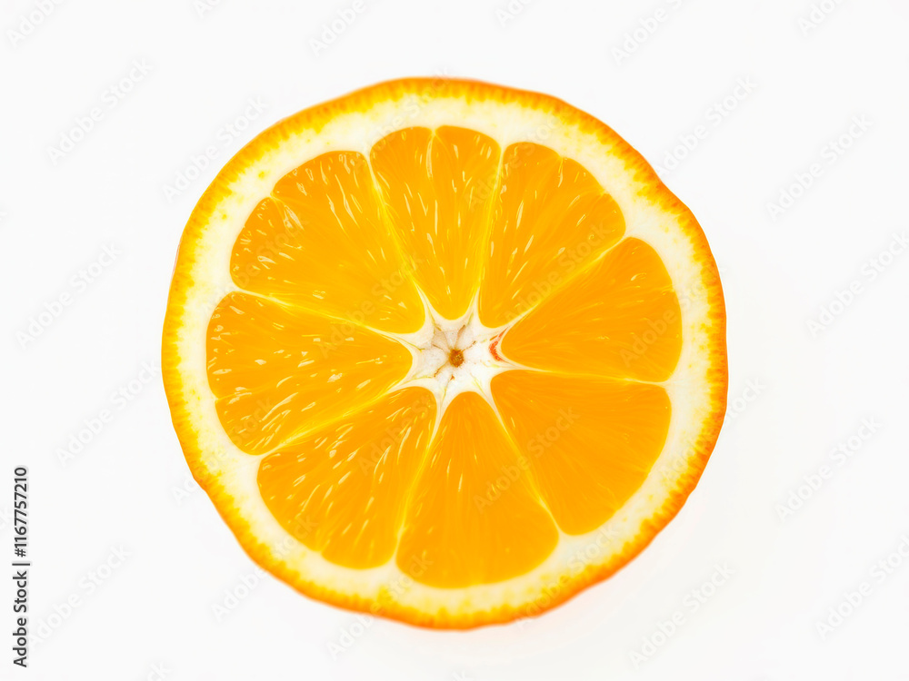 Close-up of a slightly tilted, cut orange revealing its juicy segments and inner membrane structure The skin shows pores and texture typical of citrus fruits Set against a light - Generative AI Close-up of a slightly tilted, cut orange revealing its juicy segments and inner membrane structure The skin shows pores and texture typical of citrus fruits Set against a light - Generative AI