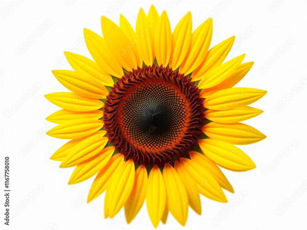 A vibrant sunflower image showcases a full bloom with radiant yellow petals and a symmetrical seed pattern, contrasting against a neutral gray background - Generative AI A vibrant sunflower image showcases a full bloom with radiant yellow petals and a symmetrical seed pattern, contrasting against a neutral gray background - Generative AI