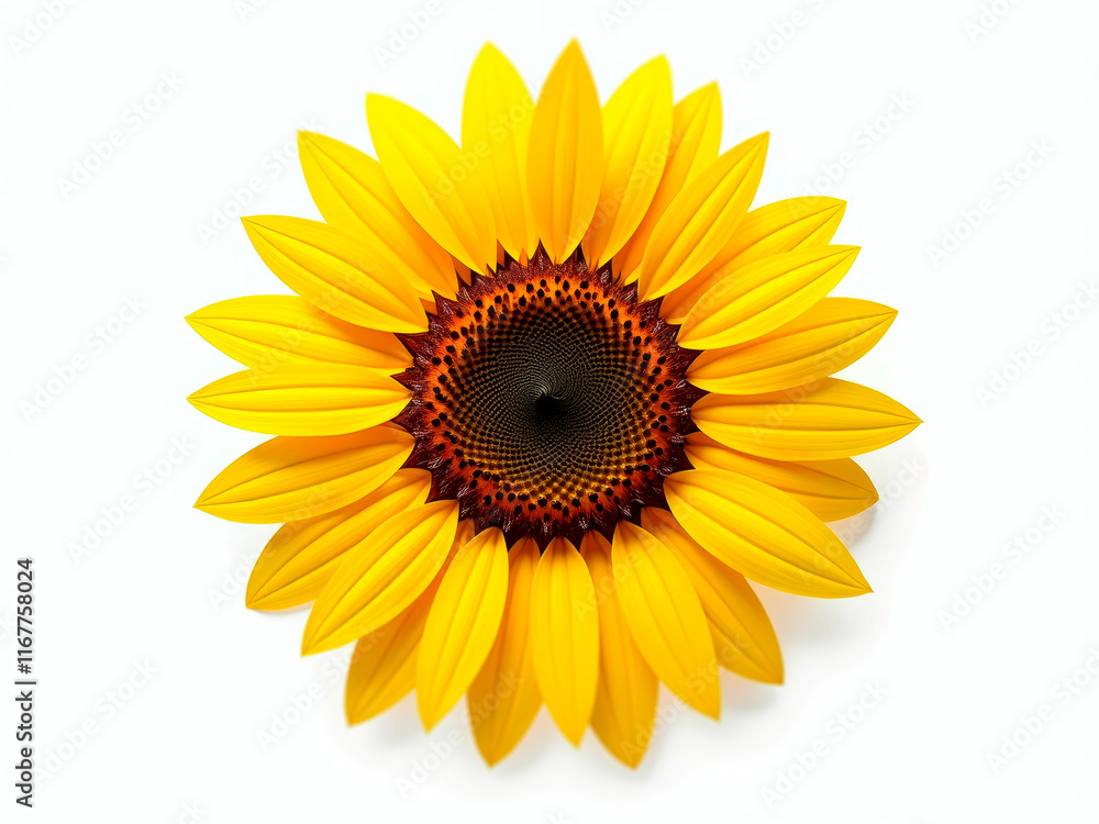 Close-up image of a blooming sunflower with vibrant yellow petals, dark brown seed head, and shadows indicating light source - Generative AI Close-up image of a blooming sunflower with vibrant yellow petals, dark brown seed head, and shadows indicating light source - Generative AI