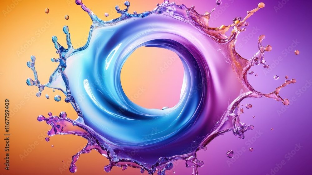 Fototapeta premium A futuristic 3D rendering of colorful liquid splashes forming a spiral