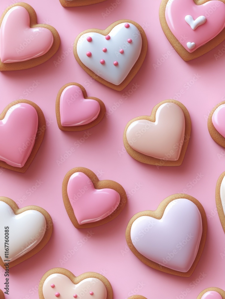 Fototapeta premium cookie hearts on a pink background. Valentin. romance. sweets