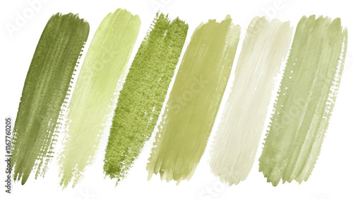 Green paint swatches, watercolor texture, artistic brush strokes, nature-inspired palette, versatile design elements. photo