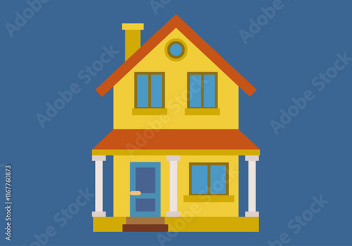 Casa con piso de color amarillo en fondo azul