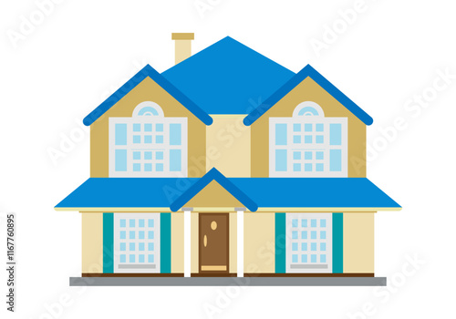 Casa grande y elegante de paredes amarillas y tejado azul