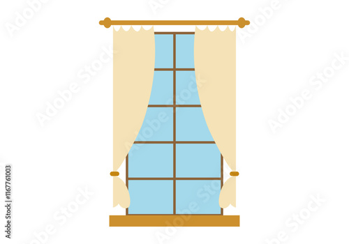 Ventana clásica con cortina elegante amarilla