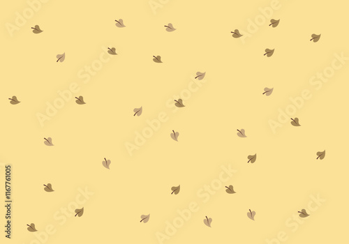 Fondo de hojas secas volando en fondo amarillo
