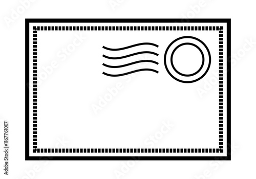 Icono negro de postal de viajes con sello