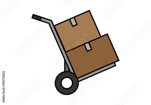 Carretilla con cajas de cartón marrón de mudanza 