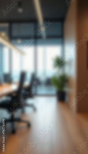 Blurred abstract photo of an ultra-modern office interior in clean design