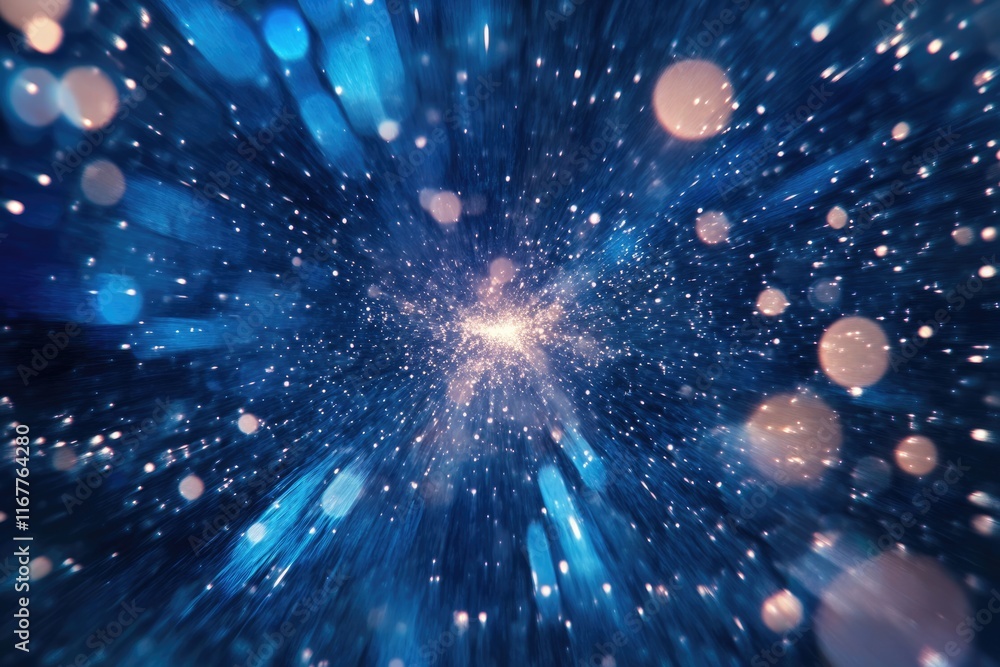Fototapeta premium Dynamic Blue Burst: Bright Light and Abstract Background with Starry Beams and Soft Blur Effects