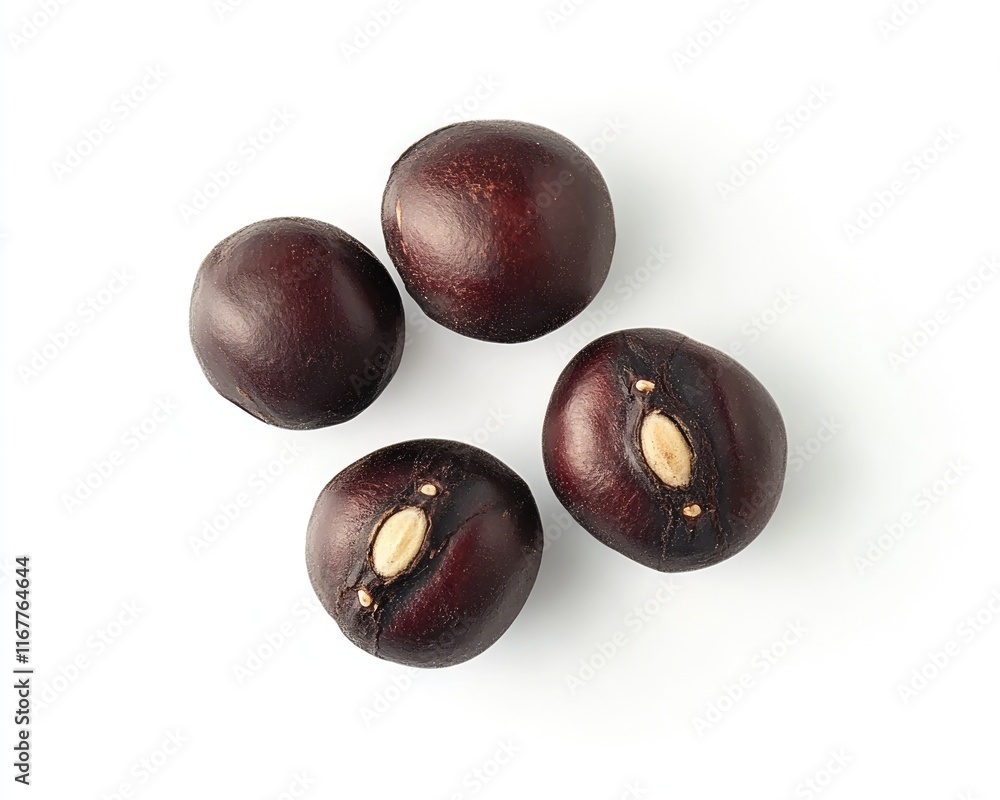 Obraz premium Isolated Black Beans on Crisp White Canvas - A Top View Capture of Healthy Ingredients