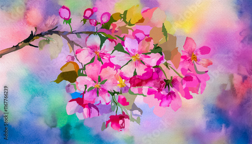Artistic Pink And Red Crabapple Blossoms On A Branch In Spring In Wisconsin