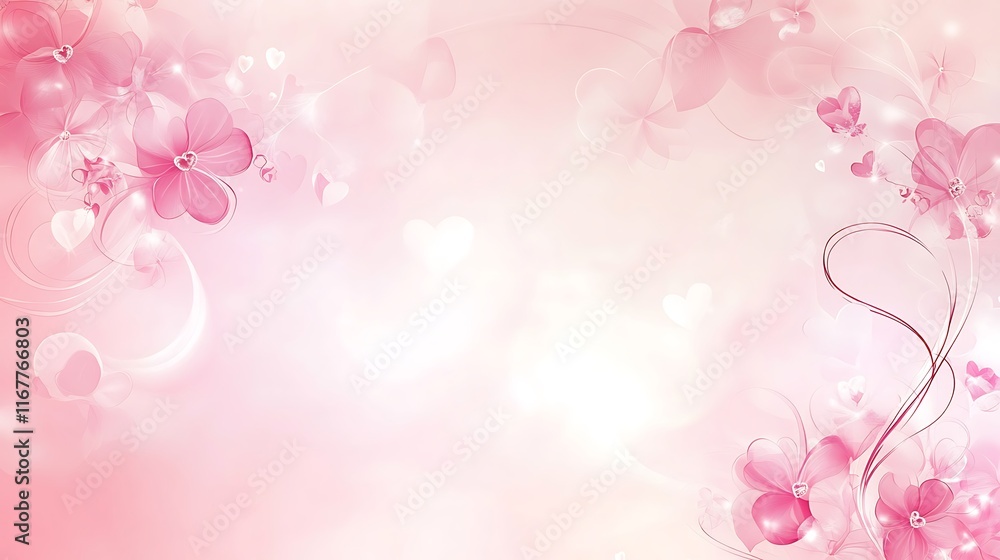 Delicate Pink Flowers and Hearts Romantic Design Delicate Pink Flowers and Hearts Romantic Design