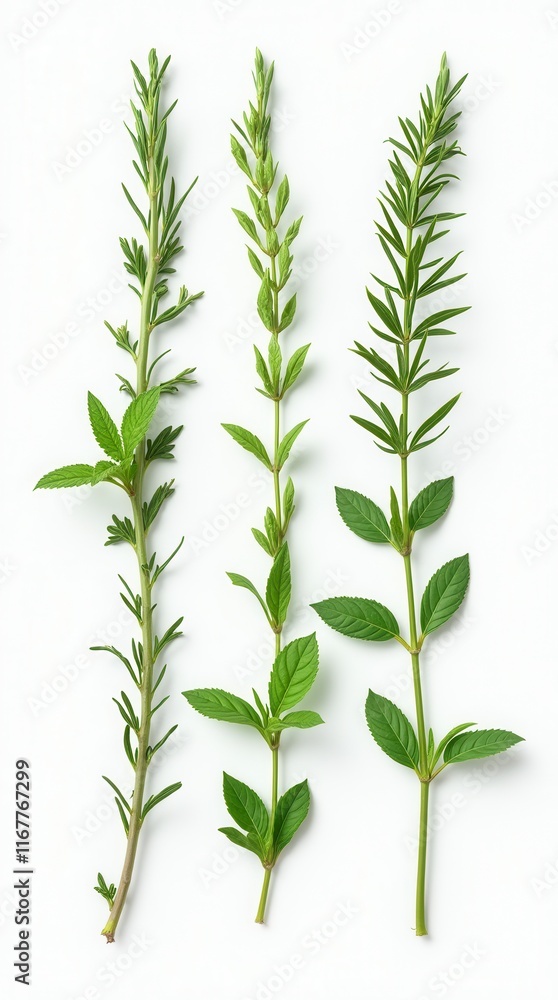 Obraz premium Set Of Aromatic Herb Flowers Including Mint, Rosemary, And Basil, Isolated On white Background