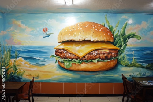 Vibrant Wallpainting Promoting Henry J Beans Burgers in Lanzarote: A Flavorful Fast Food Experience in Spain photo