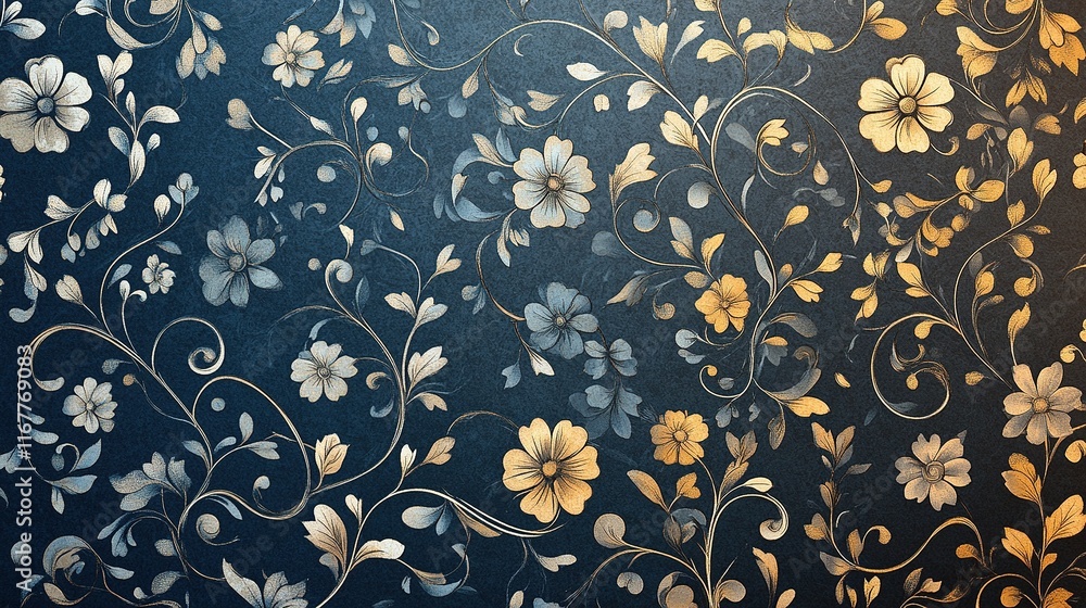 Elegant floral damask pattern on blue background. Elegant floral damask pattern on blue background.