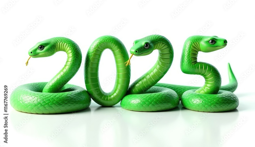 Fototapeta premium 3d green snake forming the numbers 2025