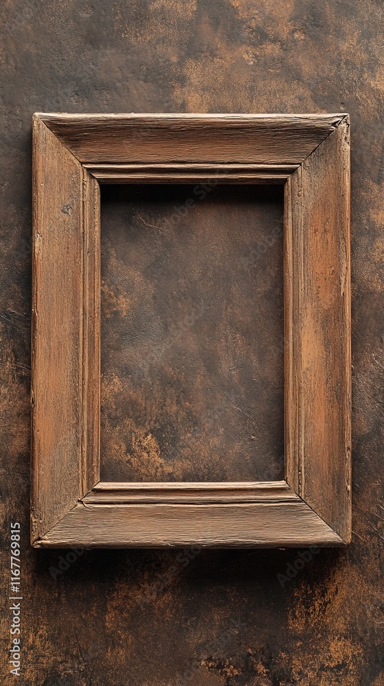 Empty old wooden picture frame on brown grunge background. Empty old wooden picture frame on brown grunge background.