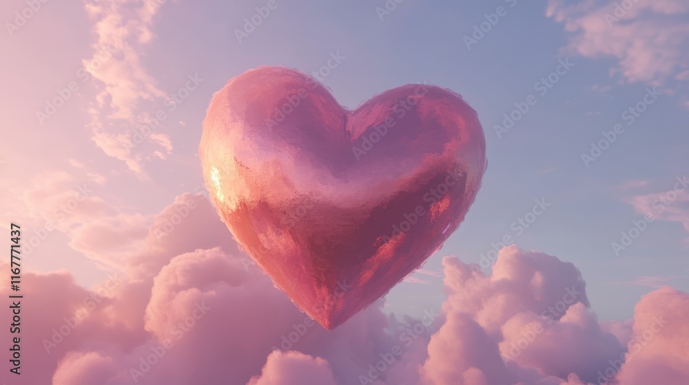 3d illustration of heart in the sky with clouds. Valentine's day concept 3d illustration of heart in the sky with clouds. Valentine's day concept