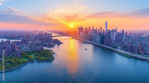 Wallpaper Mural Stunning sunset over a city skyline and river. Torontodigital.ca