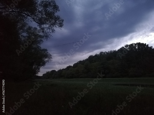 clouds over the lake in the forest