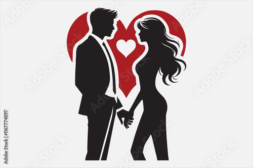 A romantic silhouette of a couple holding hands .