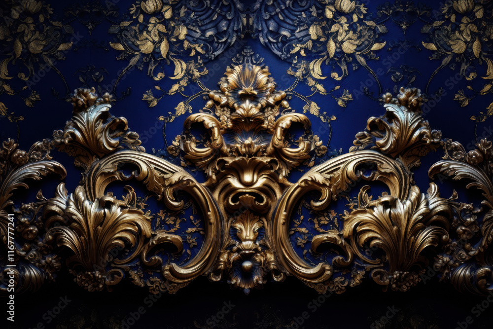 Ornate blue and gold baroque design with intricate detailing