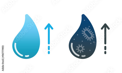 Vector set of clean and dirty water icons. Symbol of nature, ecology. Water pollution.