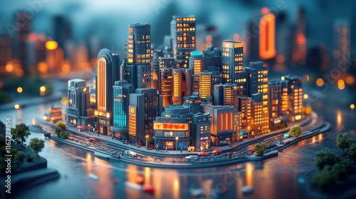 A Futuristic Urban Nightscape Showcasing a Vibrant and Illuminated Cityscape with Skyscrapers, Bridges, and Waterways in a Luminous Metropolis Setting