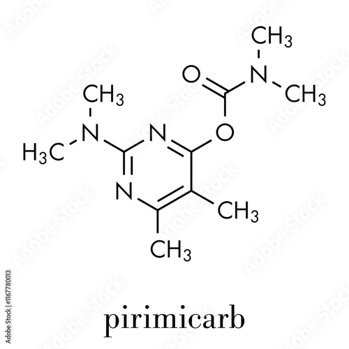 Pirimicarb insecticide molecule. Skeletal formula.