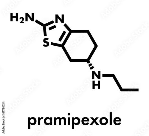 Pramipexole drug molecule. Skeletal formula.