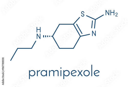 Pramipexole drug molecule. Skeletal formula.