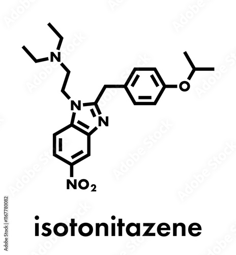Isotonitazene opioid analgesic drug molecule. Skeletal formula.