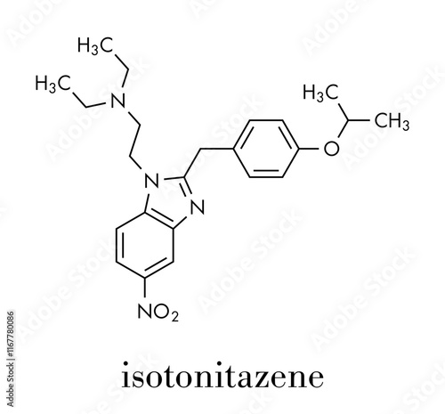 Isotonitazene opioid analgesic drug molecule. Skeletal formula.
