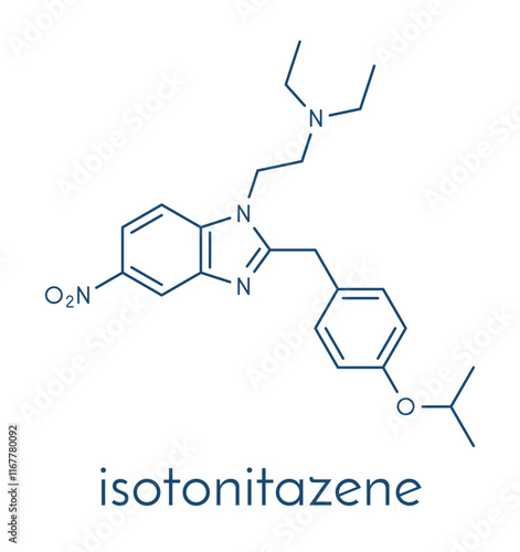 Isotonitazene opioid analgesic drug molecule. Skeletal formula.