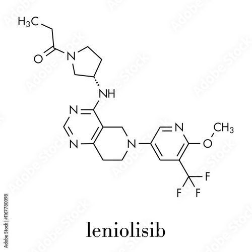 Leniolisib drug molecule. Skeletal formula.