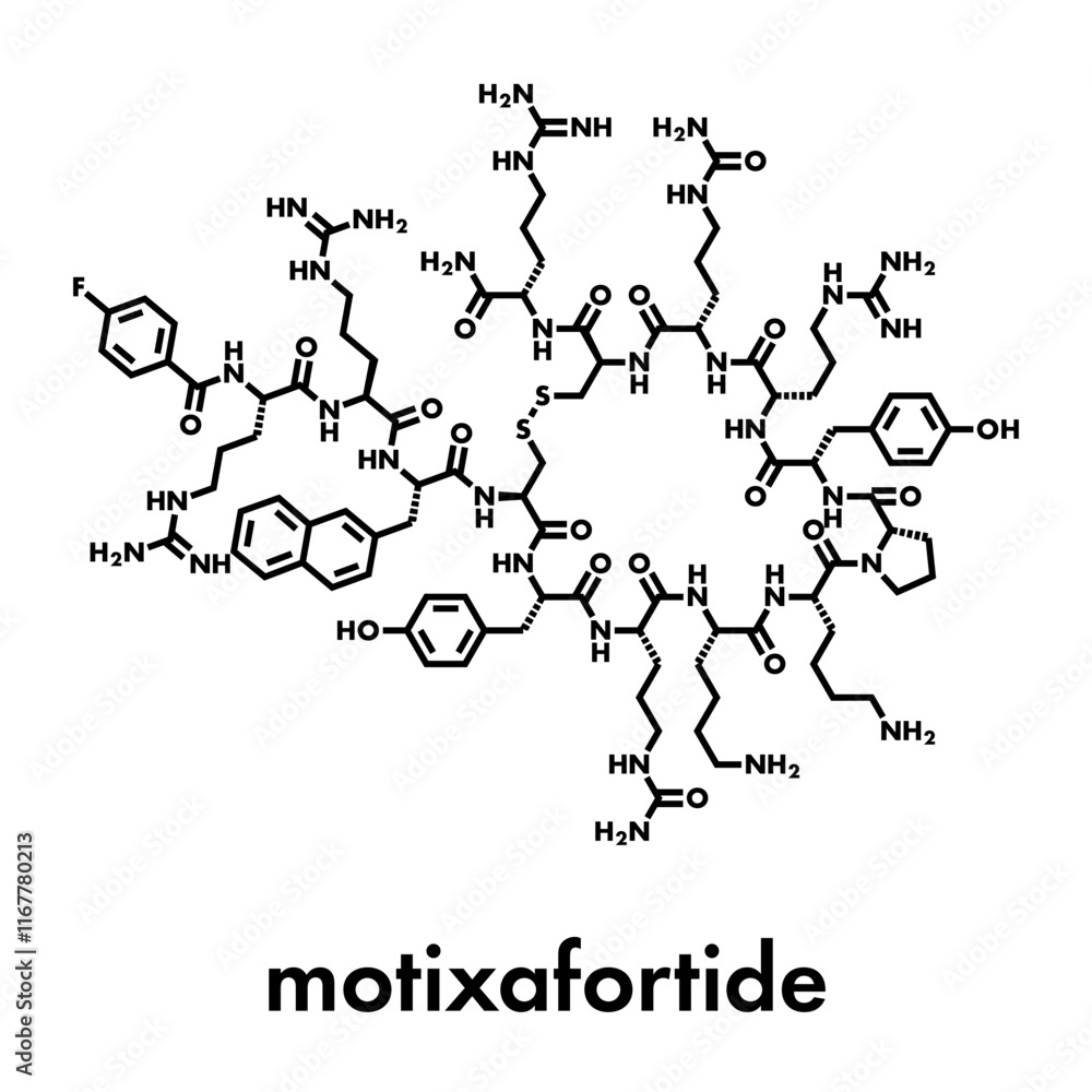 Naklejka premium Motixafortide oncology drug molecule. Skeletal formula.