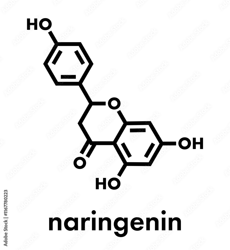 Naringenin herbal flavanone molecule. Skeletal formula. Naringenin herbal flavanone molecule. Skeletal formula.