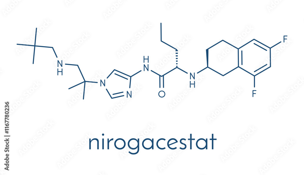 Obraz premium Nirogacestat cancer drug molecule. Skeletal formula.