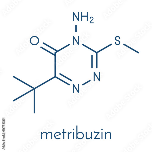 Metribuzin herbicide molecule. Skeletal formula.