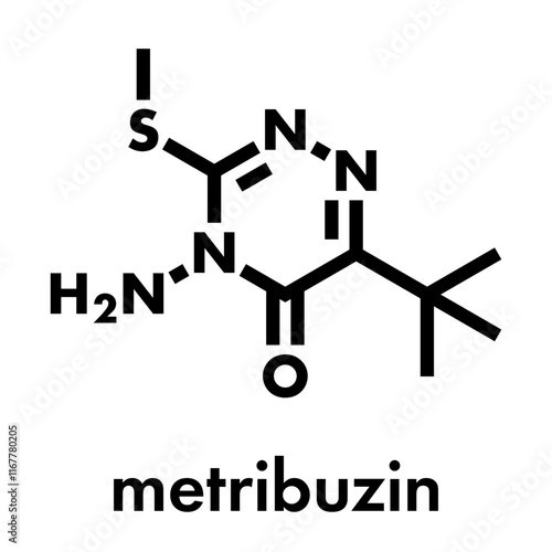 Metribuzin herbicide molecule. Skeletal formula.